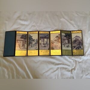 Elegant Reversible Vintage Asian Art & Calligraphy 8 panel Table Art